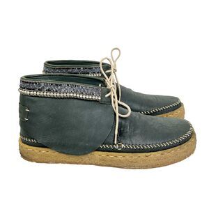 Laidback London Moccasin Chukka Shoe Lace Up Beaded Grey Leather Stitch Detal 41